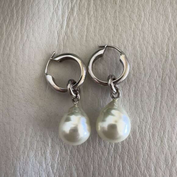 NEW GUCCI HOOP EARRINGS WITH PEARL DROPS 925 Sterling Silver - Picture 6 of 9